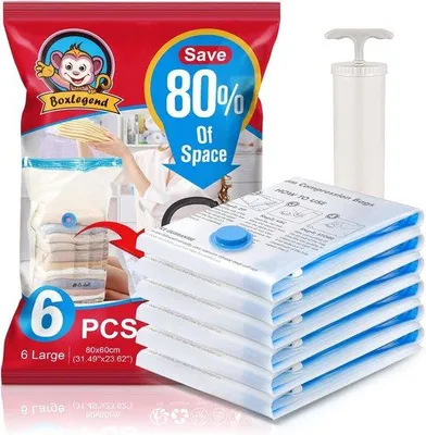 Image de Grands sacs sous vide transparents, lot de 6, sacs peu encombrants pour vêtements
