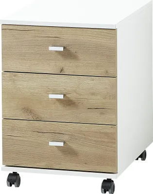 Produktbild von Rollcontainer "412" in weiss | braun mit 3 Schubladen. Abmessungen (BxHxT) 40x57x49 cm