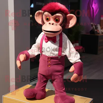 Produktbild von Magenta-Affe REDBROKOLY Maskottchen Kostüm figur gekleidet mit Chinos und Fliege