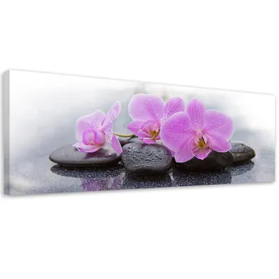 Produktbild von Leinwandbild Rosa Orchideen und Steine 150x50 Feeby Rosa bild für die wand bereit zum aufhängen