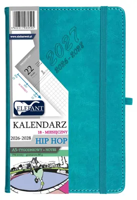 Obrázek produktu pro Kalendář Hip Hop, 18měsíční, pro roky 2026-2027-2028, formát A5, barva: tyrkysová