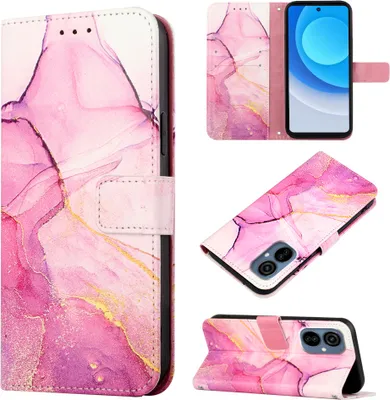 Produktbild von Tecno Camon 19 Neo Hülle, Marmor Motiv Kunstleder Tasche Wallet Kartenfächer mit Standfunktion Klapp Schutzhülle für Tecno Camon 19 Neo Rosa