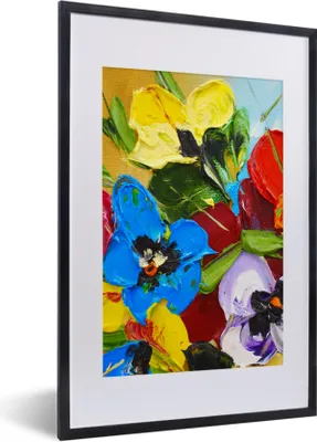 Produktbild von MuchoWow® Gerahmtes Poster Ölfarbe - Malerei - Blumen 40x60 cm - Poster mit Schwarzem Bilderrahmen Wandposter Rahmen Foto Bilder - Poster in Rahmen