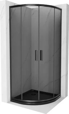 Produktbild von Mexen Rio halbrunde Duschkabine 80 x 80 cm, Graphit, Schwarz + Duschwanne Flat, Schwarz -863-080-080-70-40-4170B