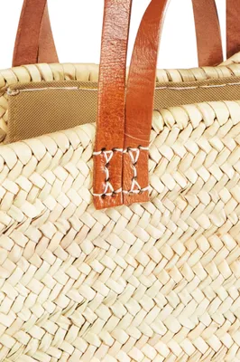 Produktbild von Korb Tasche Palmera aus Leder und Palmblättern mit Geflochtstruktur, Farbe Natur, 55 cm