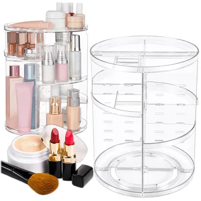 Produktbild von KRUMAD Schminktisch Organizer, Kosmetik Organizer drehbar, Make-up und Parfüm Aufbewahrung, 7 Höhenstufen, verstellbare Böden, Kunststoff, KI-generiertes Bild