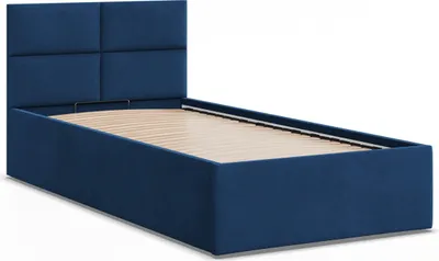 Produktbild von Modernes Polsterbett 90x200 BORGO, Einzelbett ohne Stauraum mit Holzlattenrost, Blau