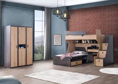 Produktbild von Funktionales Etagenbett Set mit Stauraum und Schreibtisch für Kinder