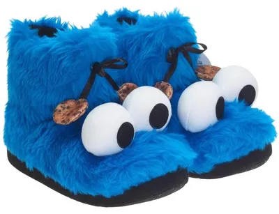 Produktbild von Sesamstraße Hausschuhe - Krümelmonster 3D Plüsch Booties Stiefel Cookie Monster Blau 35-36