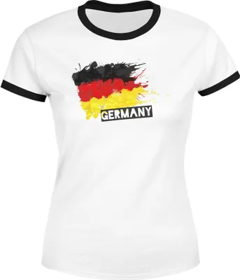 Produktbild von Damen WM-Shirt Deutschland Fußball EM 2021 Fußballeuropameisterschaft Deutschlandshirt Deutschlandflagge Retro Moonworks® weiß-schwarz S