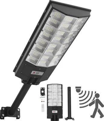 Immagine prodotto di Lampione stradale solare VEVOR 450.000 lm, lampione da 8.000 W, lampada solare con sensore crepuscolare, proiettore a LED con sensore di movimento, illuminazione da esterno impermeabile IP65, per vialetti e cortili, 1 pezzo