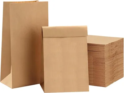 Imagen del producto de Bolsas de papel pequeñas, color marrón, de 13 x 8 x 24 cm, paquete de 100 unidades, para snacks