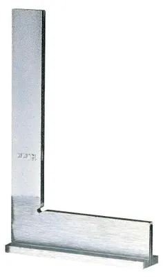 A metal L-shaped tool, likely a square or level, is shown against a white background.