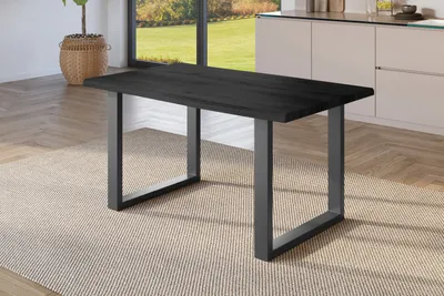Produktbild von Refurbished Möbelretoure Esstisch 120x80 cm Baumkante Holz Grau-Optik U-Gestell Metall schwarz JULIUS