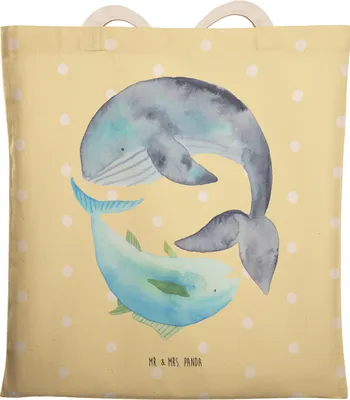Produktbild von Mr. & Mrs. Panda Beutel Walfisch Thunfisch - Gelb Pastell - Geschenk, Lustige Sprüche, Tunfisch, Tasche, Wahl, Spruch Des Tages, Witz, Beuteltasche, Lustig, Wal, Tote Bag