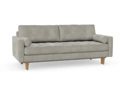 Produktbild von Esme II 3-Sitzer-Sofa mit Schlaffunktion, Massivholzkonstruktion, skandinavischer Stil, gestepptes Sitzkissen, Hohe Beine aus Eichenholz, gewachst, Chenille-Stoff Boston Light Grey