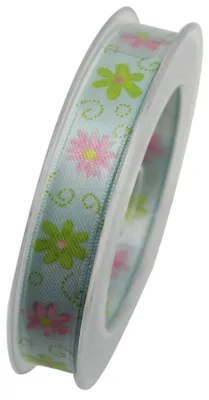 Produktbild von Schleifenband BLUMEN 15mm (1m=0,40EUR) blau 20m Rolle Goldina WA