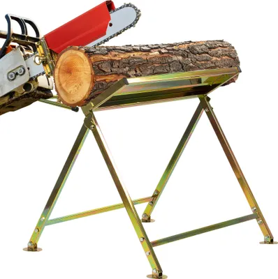 Produktbild von Grafner Sägebock mit Kettensägen-Halterung, bis 120 kg belastbar, stabile Ausführung aus verzinktem Stahl, klappbar, Sägebock für Kettensäge Sägehilfe Kippsäge Kappsäge Klappvorrichtung