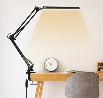 Produktbild von Jiubiaz LED Schreibtischlampe 10W FlexBar Tischlampe Büroleuchte Beleuchtung Dimmbar 3 Farbtemperaturen,10 Helligkeitsstufen für Arbeiten,Lernen Architektenlampe mit Schwenkarm