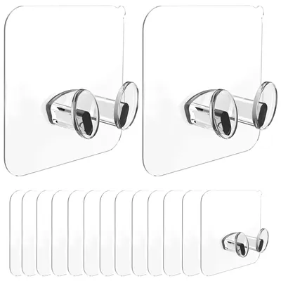 Produktbild von Magische Telefonhaken, selbstklebende Haken, bohrfreie magische Haken, selbstklebende magische Telefonhaken, Küchenhaken, Steckdosenhaken, transparente, wasserdichte Kleiderhaken für Badezimmerwände, 15 Stück