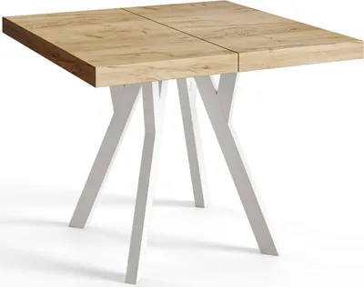 Obrázok produktu pre Štvorcový jedálenský stôl RICO, rozkladací stôl, rozmery: 90-190X90X77 cm, farba obývačkového stola: CRAFT, s drevenými nohami v bielej farbe
