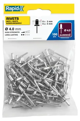 Produktbild von Rapid Blindnieten Aluminium Standard Ø 4mm, 2-5mm Klemmbereich, 100 Stk. Nieten, für Blindnietzangen