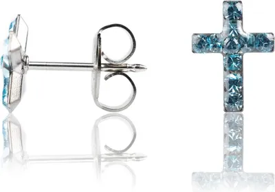 Produktbild von Chirurgenstahl Ohrstecker mit Kreuz in blau oder transparent Studex Sensitive Farbe - Blau