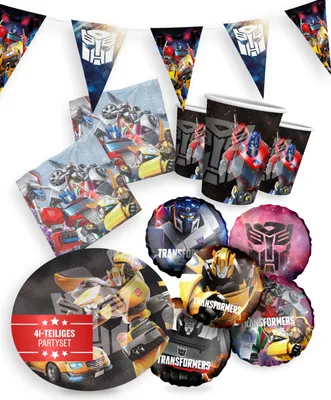 Produktbild von Transformers Party Paket 41tlg mit Wimpel Ballons Tellern Bechern Servietten