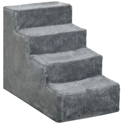Produktbild von Hundetreppe 4 Stufen Einstiegshilfe für Bett Sofa abnehmbarer Plüschbezug Spanplatte Hellgrau 60 x 35 x 44 cm