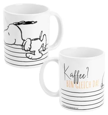Produktbild von The Peanuts Tasse Snoopy - Kaffee? Bin gleich da! Kaffeetasse Becher Kaffeebecher aus Keramik Weiß 320 ml