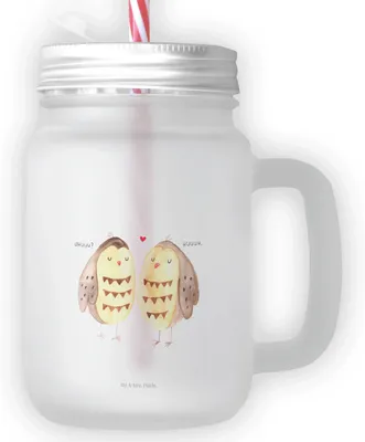 Produktbild von Mr. & Mrs. Panda Glas Eulen Liebe - Transparent - Geschenk, Strohhalmglas, Trinkglas, Mit Deckel Und Strohhalm, Cocktailglas, Freundin, Eule, glücklich, Pärchen