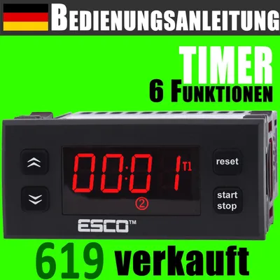 Produktbild von TIMER 230V 20A Digital Zeitrelais Tafel Einbau zeitschaltuhr Betriebsstundenzähler zyklisches Einschalten 0 - 99 Stunden Minuten Sekunden TC-10 ESCO