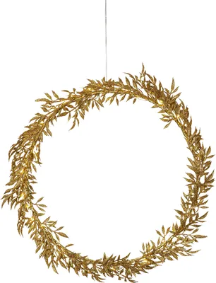 Produktbild von LED Deko-Kranz -Elegant', goldener Blätterkranz, Batterien + Timer, Ø 44cm