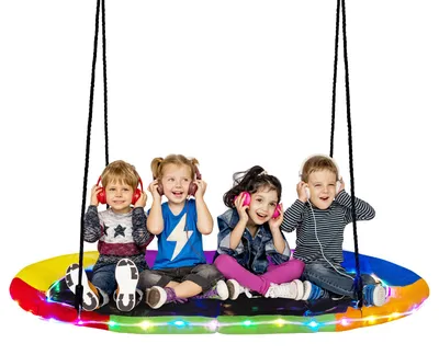 Produktbild von COSTWAY Outdoor Schaukel bis 300 kg, Baumschaukel oval, Kinderschaukel mit 120-180 cm verstellbarem Seil, Hängeschaukel für Kinder & Erwachsene, bunt