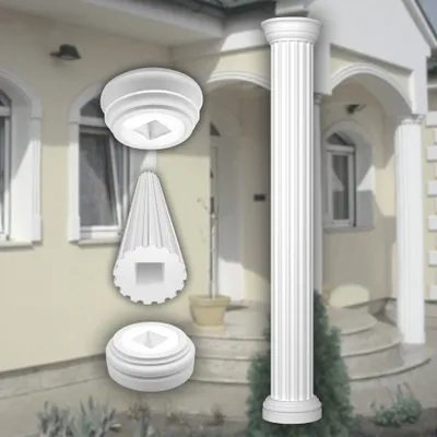 Produktbild von PRESTIGE DECOR Säule mit Steg-Kannelierung 2m 305x305mm Säulenschaft Kunstharzputz weiß, Fassadenverkleidung aussen Stucksäule Wandverkleidung (LC102 Komplettset 2, vollrund)