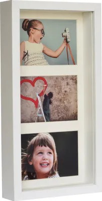 Immagine prodotto di BD ART 18x35 cm 3D Box Cornice multipla, galleria di immagini, galleria fotografica con passe-partout e 3 ritagli per 3 foto 10x15 cm, bianco Cornice rettangolare per oggetti più profonda per oggetti 3 cm