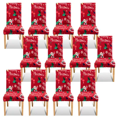 Immagine prodotto di Copri sedie natalizi, set da 12, elasticizzati, con motivo del Babbo Natale, colore rosso