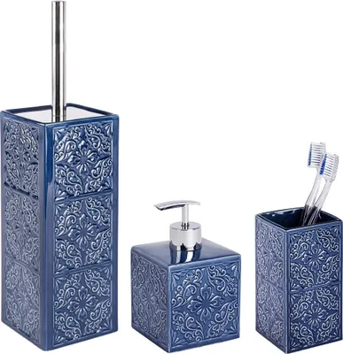 Produktbild von WENKO Badaccessoires Set, 3-teilig CORDOBA DARK BLUE