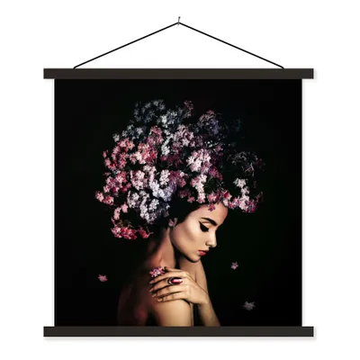 Produktbild von MuchoWow® Textilposter Blossom - Frau - Rosa - Luxus 120x120 cm mit schwarzem Rahmen - Aufhängungsset