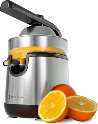 Produktbild von KitchenBrothers Zitruspresse - Elektrische Orangenpresse und Zitronenpresse - Mit Ausguss und Presshebel - Kompakt - 0,35L - Edelstahl