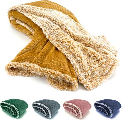 heimtexland ® Super flauschige Sherpa Fell Kuscheldecke Samt Flanell Wohndecke Dick Warm 200x150 cm  Typ781 Gelb