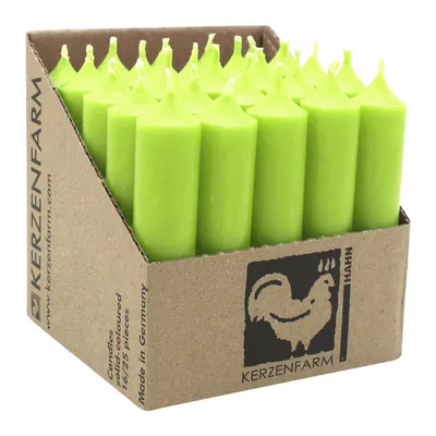 Produktbild von Stabkerzen aus Paraffin, 100/22 mm, Pastellgrün, KERZENFARM HAHN, Brenndauer ca. 4h, 25 Stück pro Verpackung