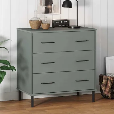 Produktbild von The Living Store Sideboard OSLO mit 3 Schubladen Grau 77x40x79,5 cm Massivholz