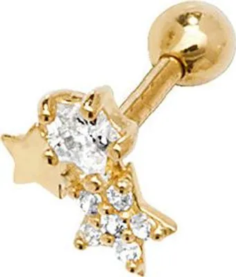 Produktbild von Modische 9 Karat (375) Gold Stern Damen - Einzel Knorpel Ohrstecker mit Zirkonia - 7mm*6mm; TRS38079