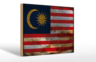 Produktbild von Holzschild Flagge Malaysia 30x20cm Flag of Malaysia Rost