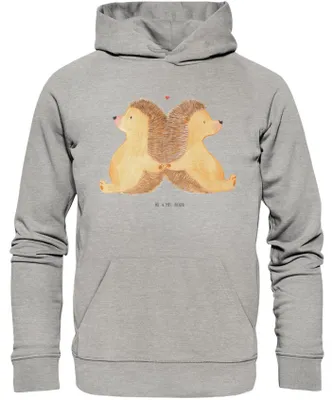 Produktbild von Mr. & Mrs. Panda Bio Hoodie Igel händchenhaltend Größe M - Heather Grey - Geschenk, Kapuzenpullover, Lieblingsmensch, Jahrestag, Liebesbotschaft, Freundin, Sweatshirt