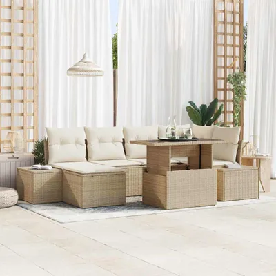 Zdjęcie produktu dla Maison Exclusive - Zestaw mebli ogrodowych, sofa i 6 foteli, kolor beżowy, wykonane z rattanu syntetycznego