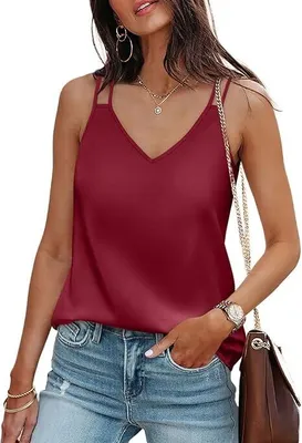 Produktbild von V-Ausschnitt Tanktops für Damen aus Seidensatin, ärmellos, sommerliches Camisole