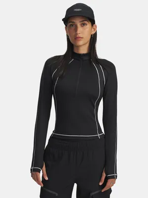 Produktbild von Under Armour UA ColdGear Damen-T-Shirt mit strukturiertem 1/2-Reißverschluss – Schwarz SM