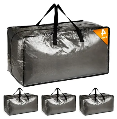 Produktbild von Extra große, robuste Aufbewahrungsboxen mit Deckel für Umzüge, groß, faltbar, starke Umzugsbehälter, Tasche für Kleidung, Unterbett, 4 Stück